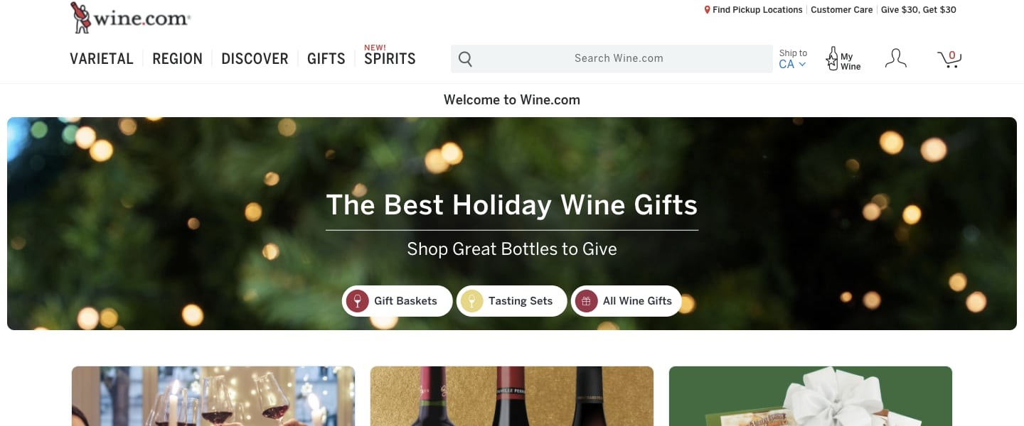 Wine.com Homepage 