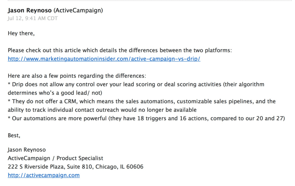 ActiveCampaign Email Answer