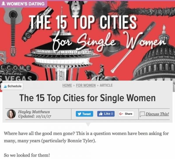 DatingAdvice The 15 Top Cities for Single Women