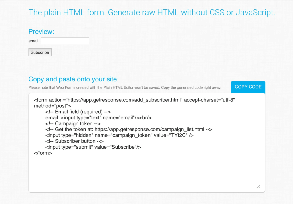 GetResponse Form Building HTML