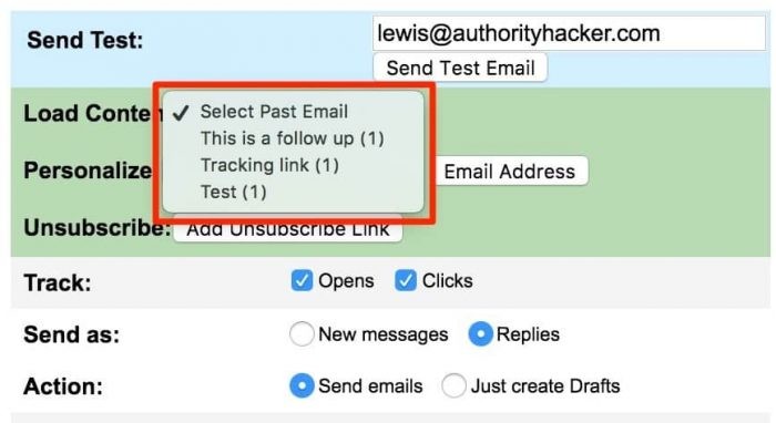 GMass pull in email content from previously sent campaigns