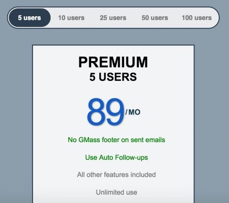 GMass premium option for 5 users