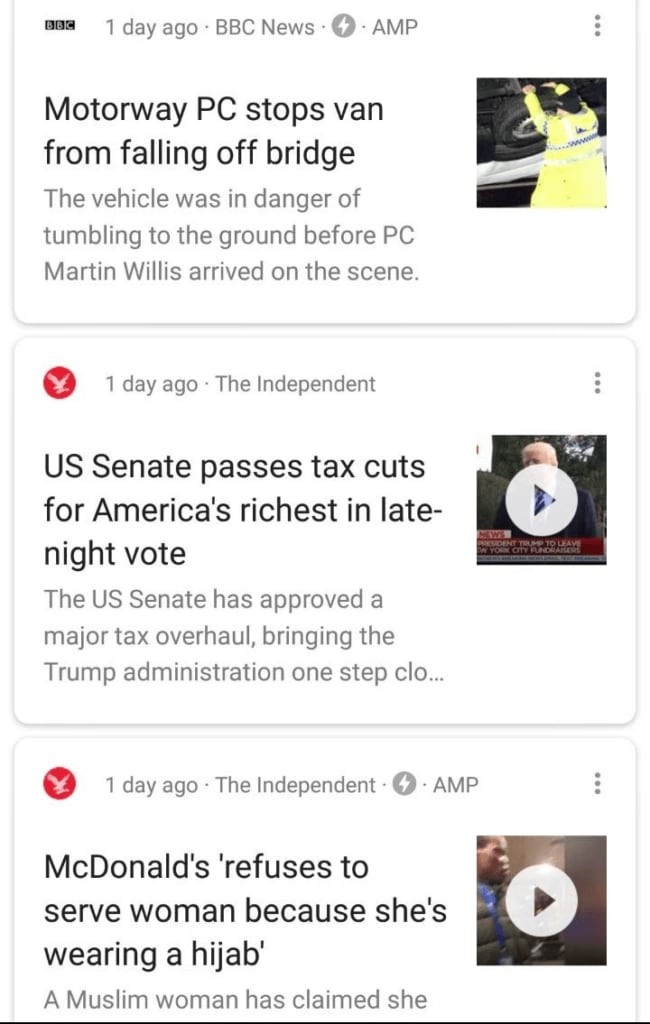 Example of a Google News feed on Android