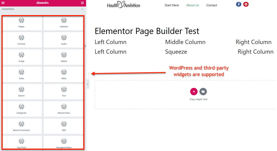 WordPress widgets in Elementor