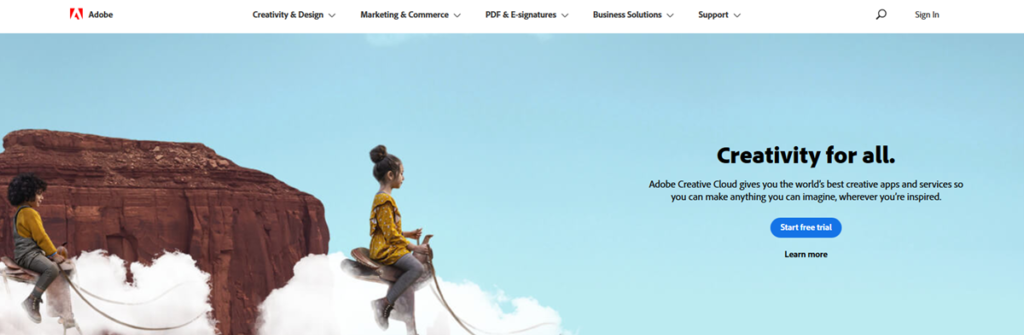 Adobe Homepage Screenshot