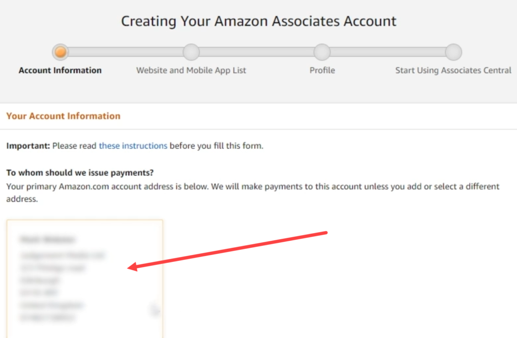 Amazon Associates Account Information
