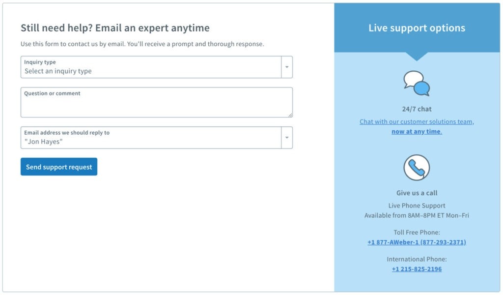 Aweber Live Support Options
