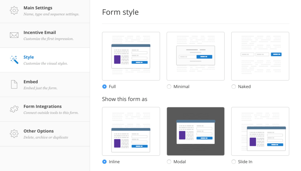 Convertkit Form Styles Options