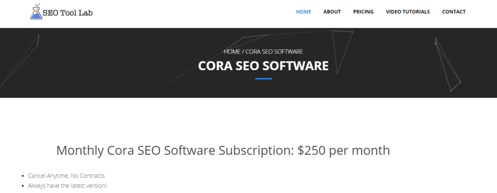 Cora Seo Software Homepage