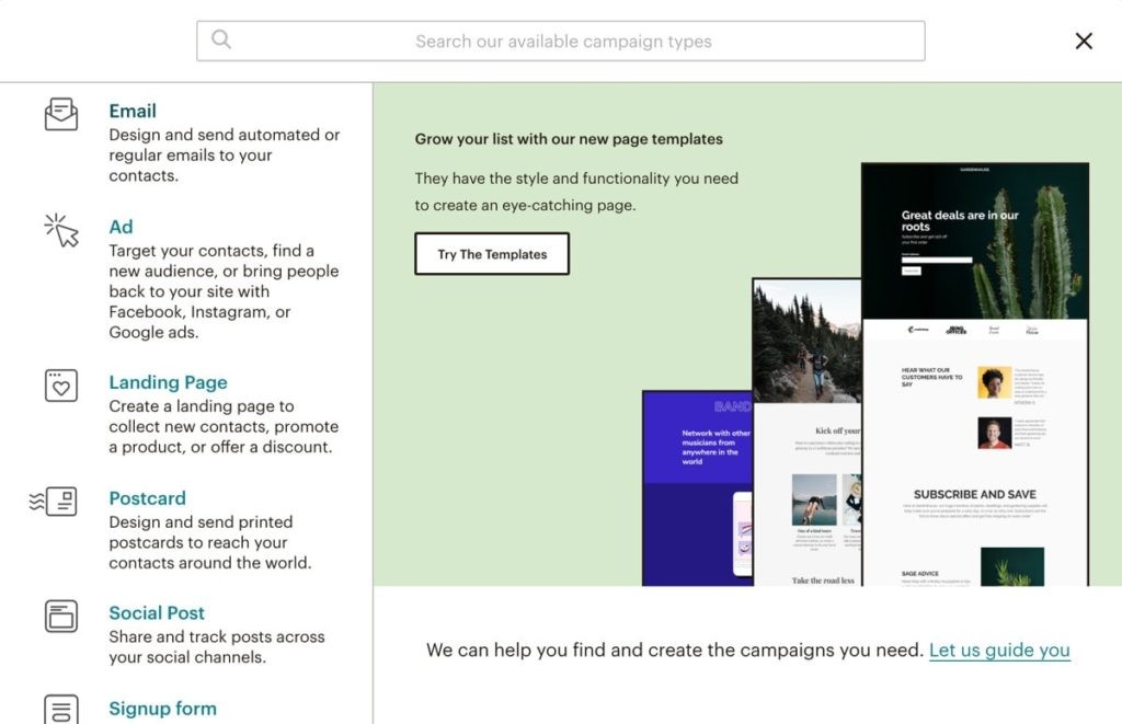 Create New Campaign In Mailchimp Dashboard.