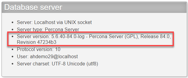 Database Server Info