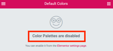 disabled color palettes in Elementor