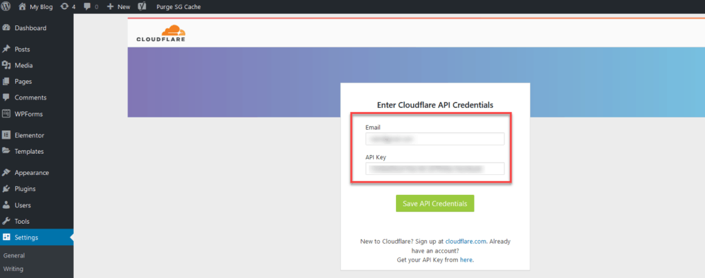 Enter Cloudflare Api Credentials