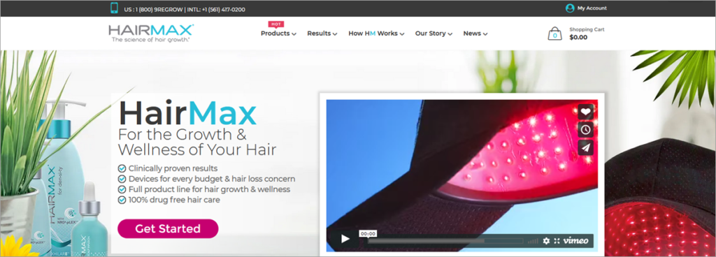 Hairmax Homepage Screenshot
