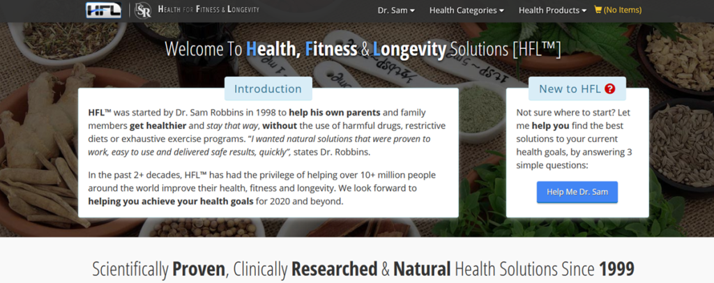 Health Fitness & Longevity Homepage Screenshot