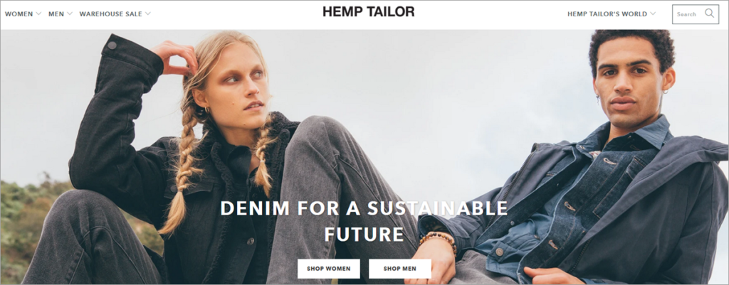 Hemp Tailor Homepage Screenshot
