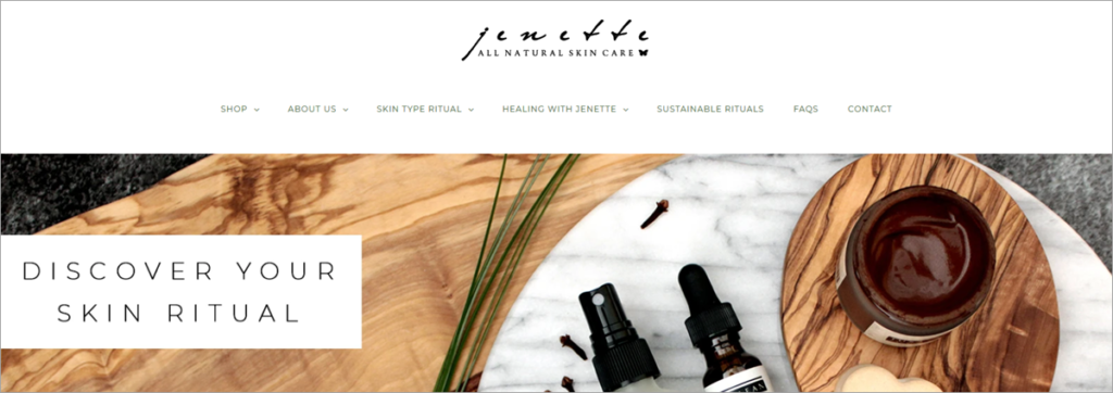 Jenette Skincare Homepage Screenshot