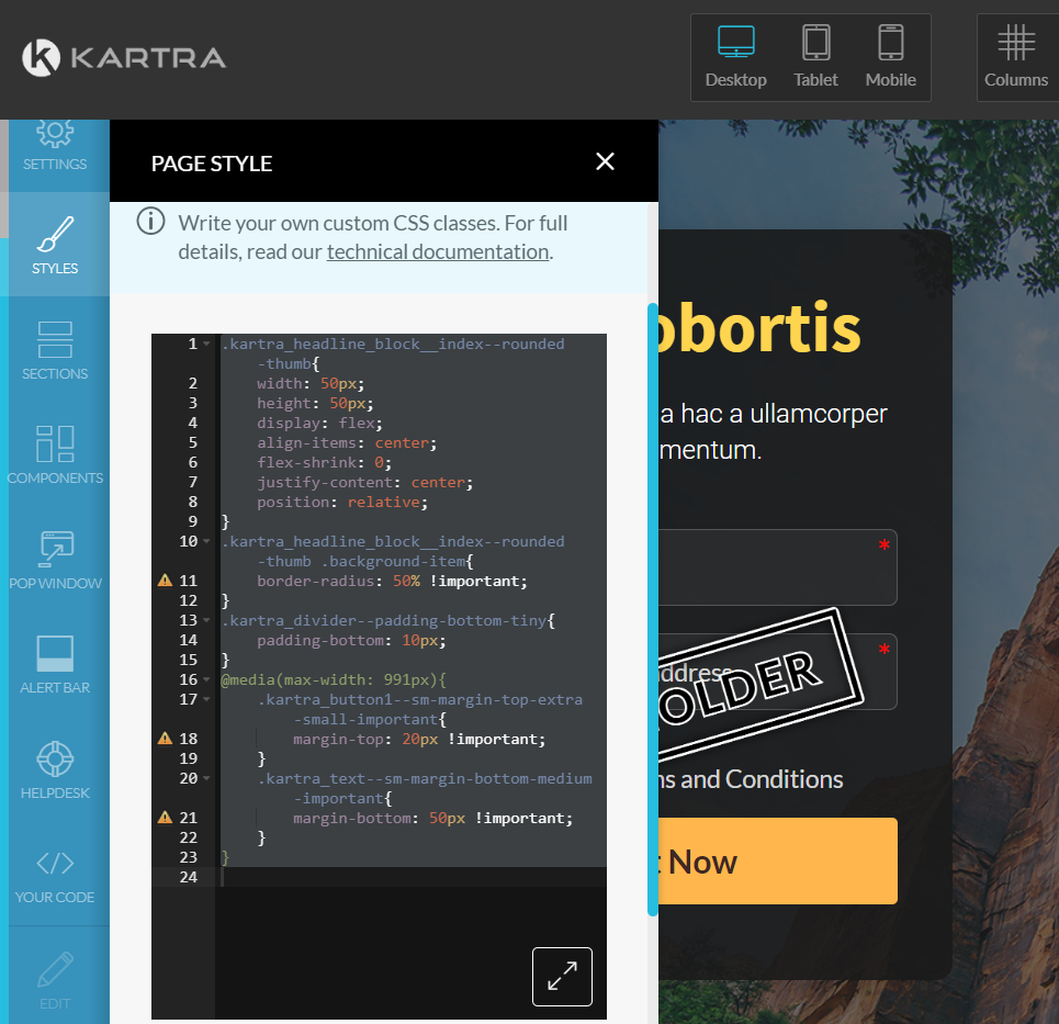 Kartra Page Style Css Editor
