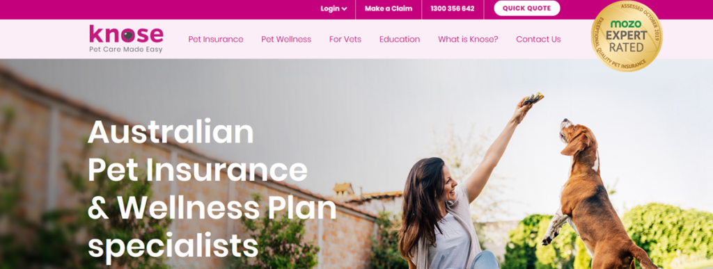 Knose Pet Insurance Homepage Screenshot