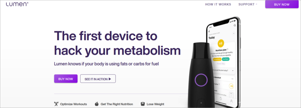Lumen Metabolism Tracker Homepage Screenshot