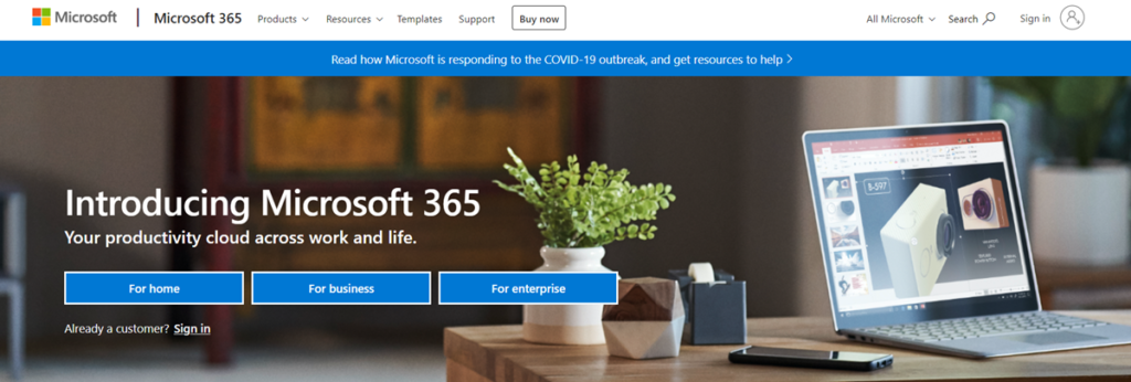 Microsoft 365 Homapage Screenshot