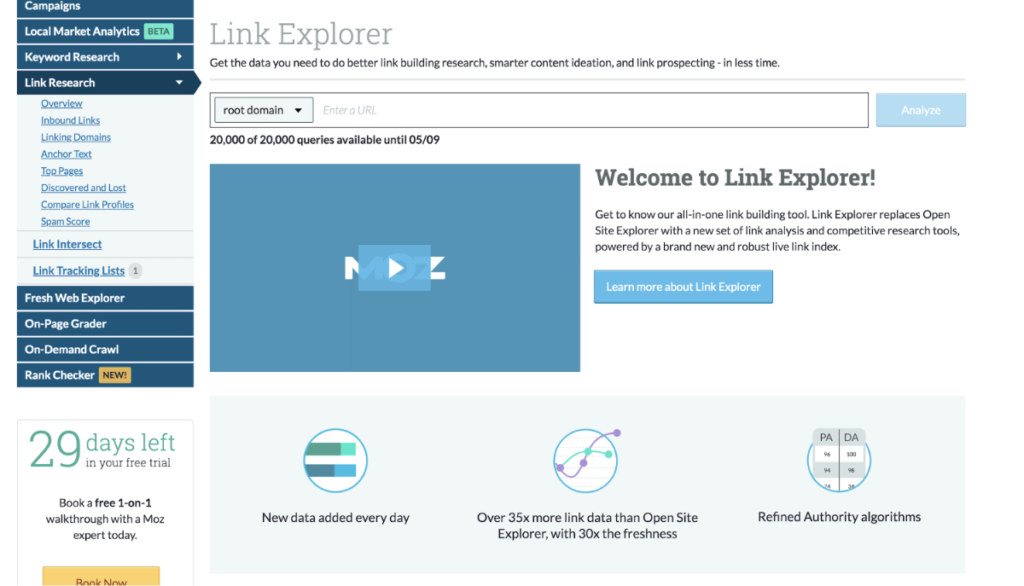 Moz Link Explorer Interface