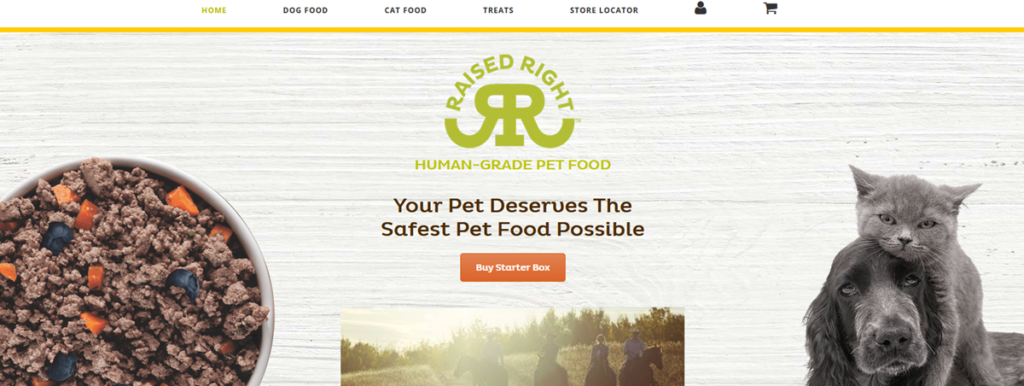 Raised Right Pets Homepage Screenshot