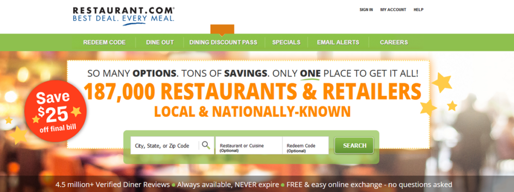 Restaurant.com Homepage Screenshot