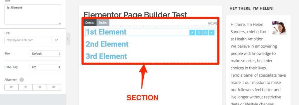 Example of Section Template in Elementor