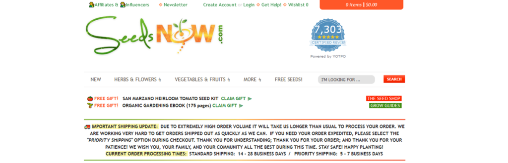 Seeds Now Homepage Screenshot