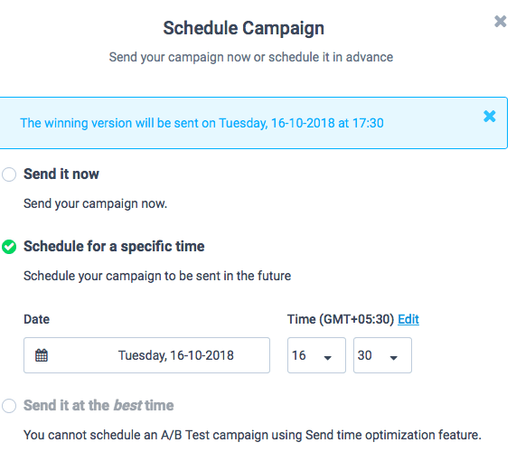 Sendinblue Campaign Schedule Options