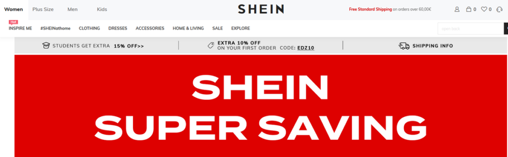 Shein Homepage Screenshot