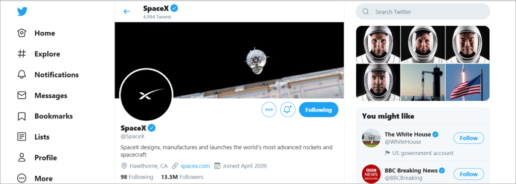 Spacex Twitter Profile