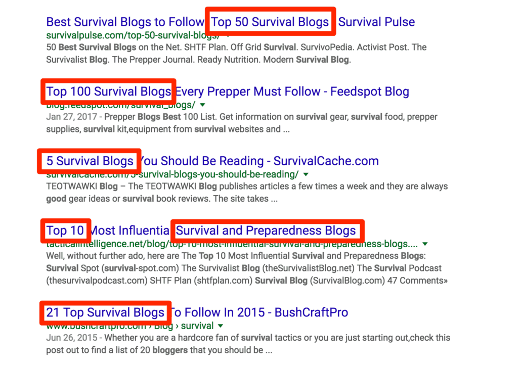 Survival Blogs Google Search Results