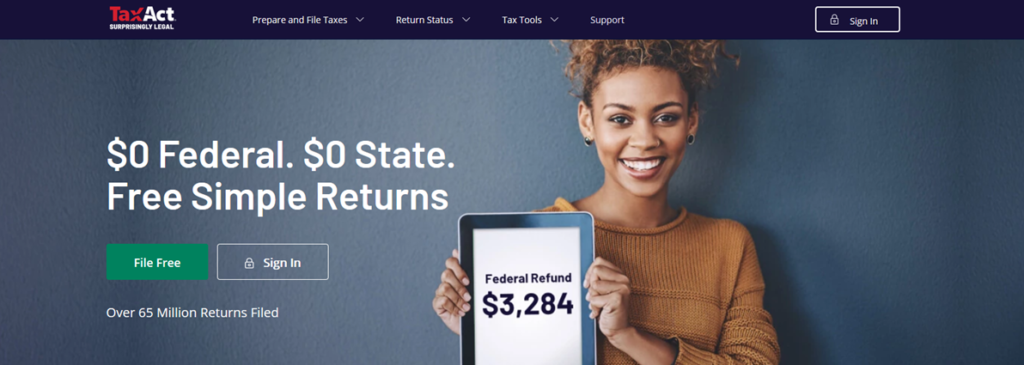 Taxact Homepage Screenshot