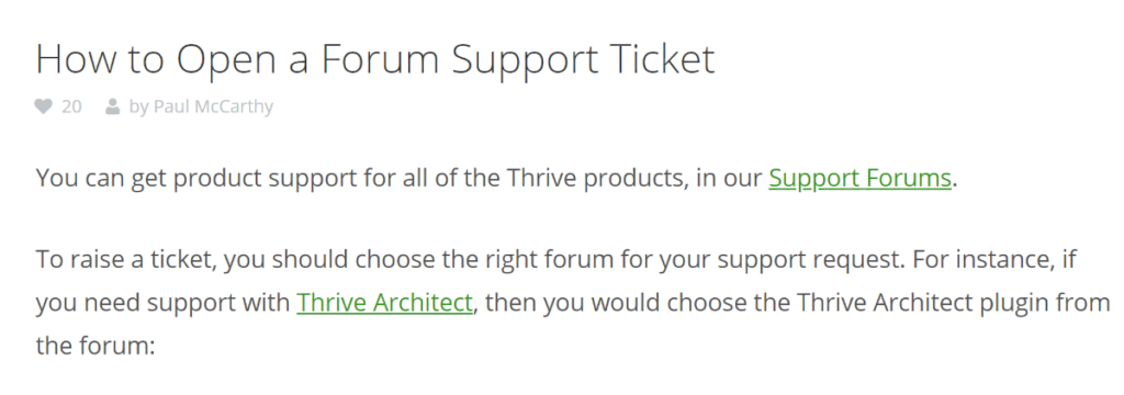 Thrive Forum Support Ticket