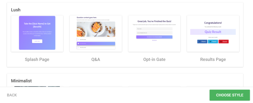 Thrive Quiz Builder Templates Preview