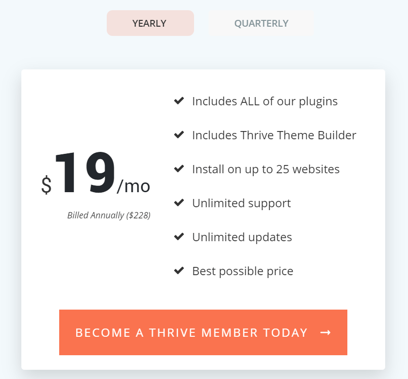 Thrive Themes Monthly Subscription Price