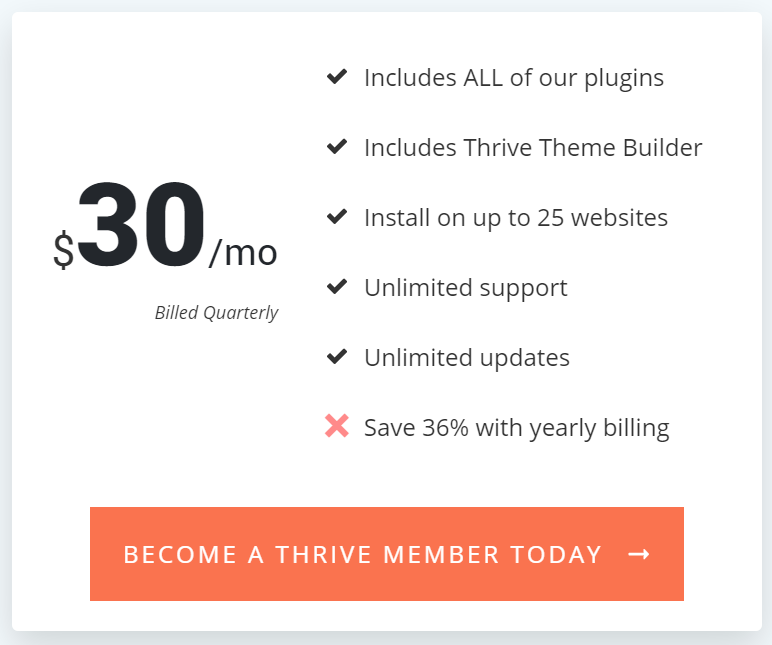 Thrive Themes Subscription Quarterly Price