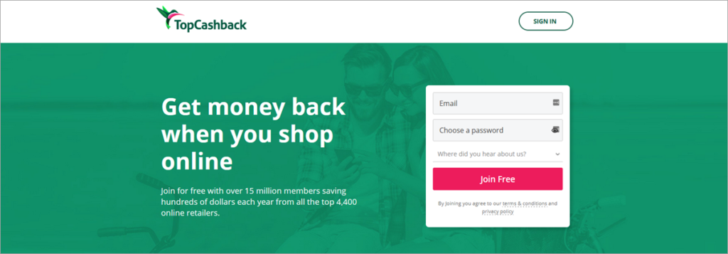 Top Cashback Homepage Screenshot