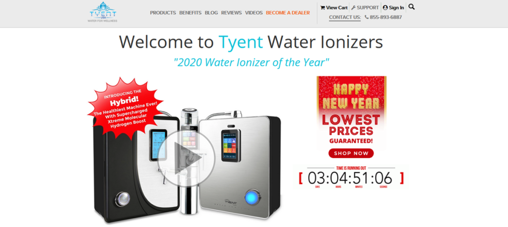 Tyent Water Ionizers Homepage Screenshot