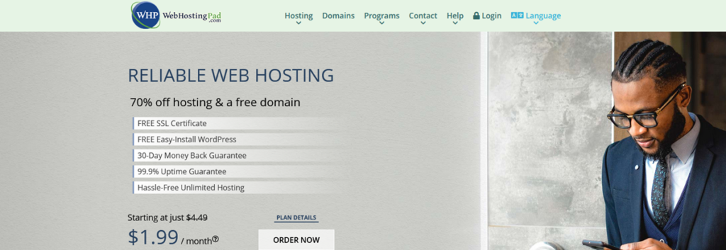 Webhostingpad Homepage Screenshot