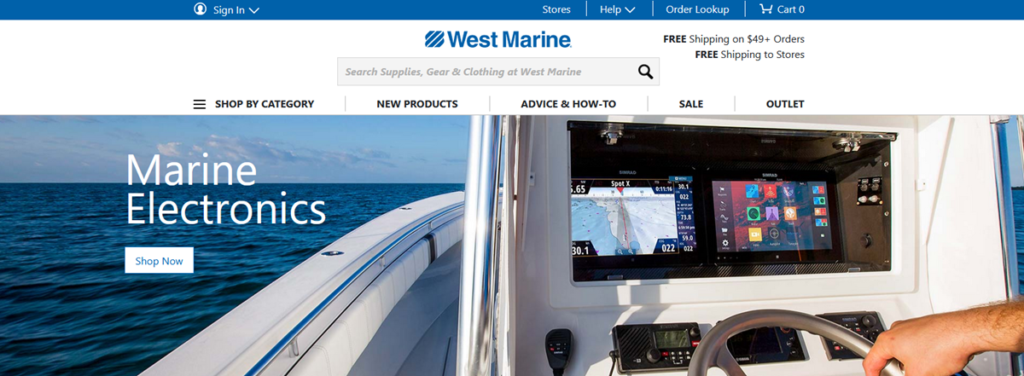 West Marine Homepage Screenshot
