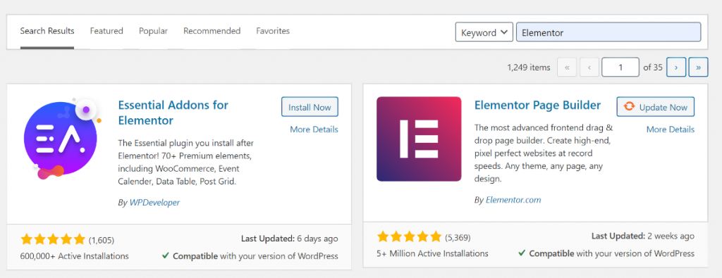 wordpress’ plugin market - Elementor