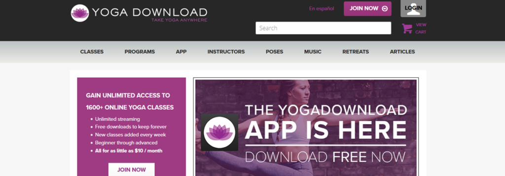 Yoga Download Homepage Screenshot
