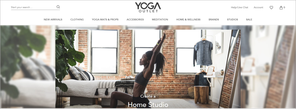 Yoga Outlet Homepage Screenshot