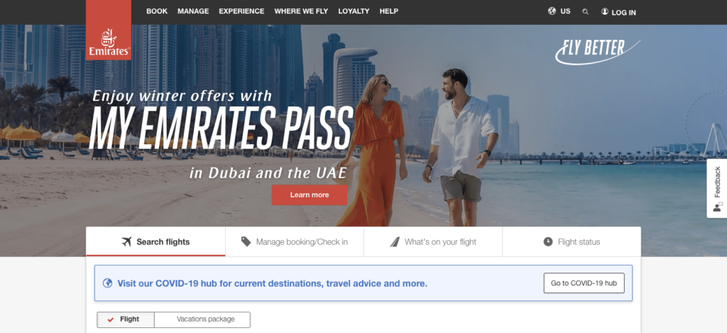 emirates homepage screenshot