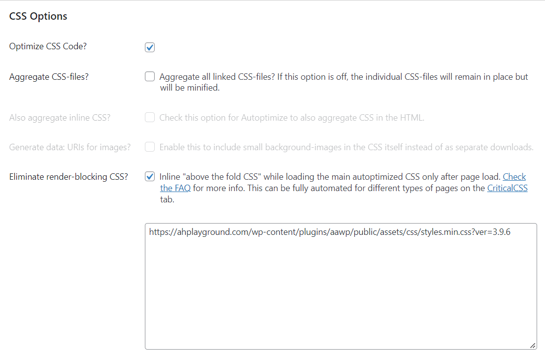 Autoptimize Css Options