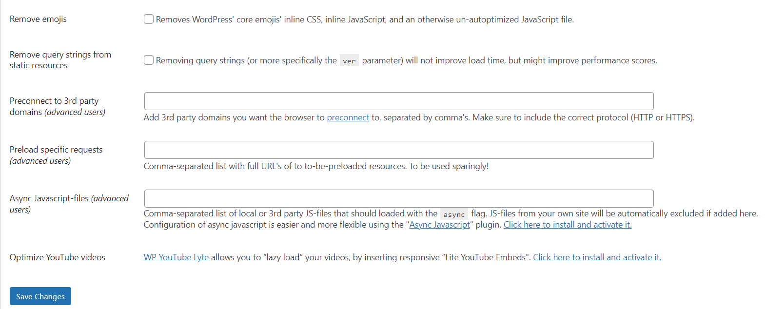 Autoptimize Fonts Advanced Options