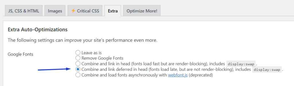 Autoptimize Google Fonts Extra Optimization